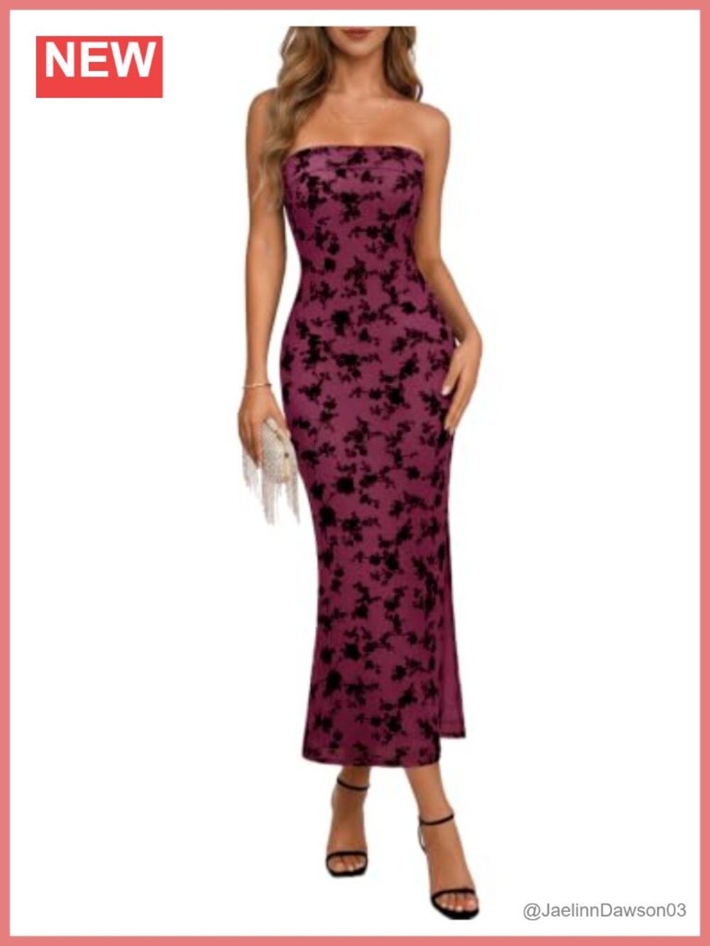 Formal Floral Midi Dress Strapless Bodycon Wedding Guest Cocktail Party